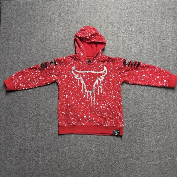 Switch Remarkable Chicago Bulls Hoodie Youth XL 7 Red Splatter Paint Long Sleeve - Picture 1 of 9